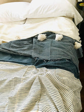 Load image into Gallery viewer, Stripes on Stripes Ethiopian Bedcover - Blue & White