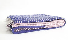 Load image into Gallery viewer, Stripes On Stripes Ethiopian Bedcover/ mulberry, coral blush, & dark purple