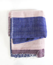 Load image into Gallery viewer, Stripes on Stripes Ethiopian Throw / mulberry, coral blush, &amp; dark purple
