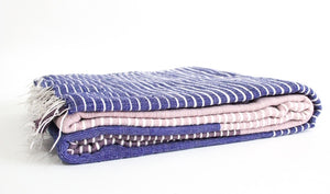 Stripes On Stripes Ethiopian Bedcover/ mulberry, coral blush, & dark purple