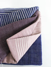 Load image into Gallery viewer, Stripes On Stripes Ethiopian Bedcover/ mulberry, coral blush, &amp; dark purple
