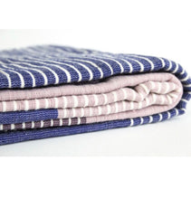 Load image into Gallery viewer, Stripes On Stripes Ethiopian Bedcover/ mulberry, coral blush, &amp; dark purple
